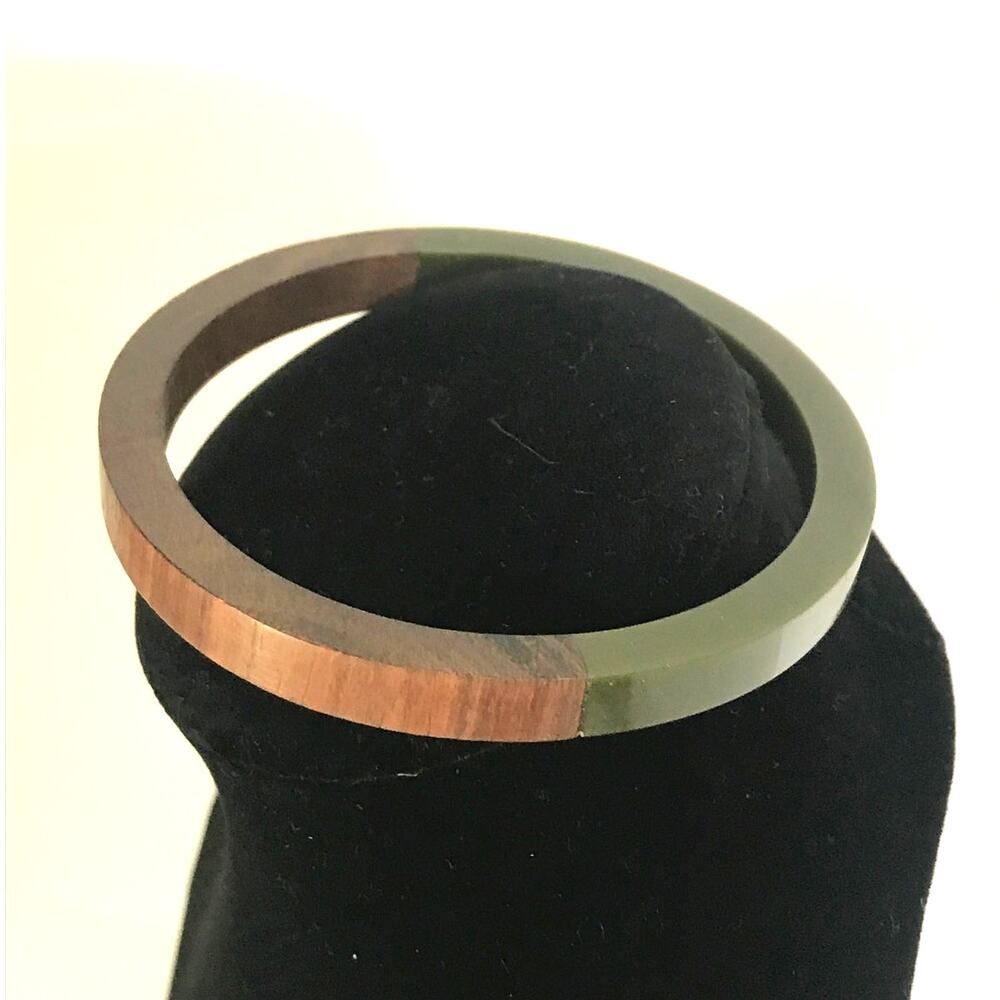 Bracelet Bangle Wood Acrylic Modern Mixed Material  Dark Jade Green Artistic